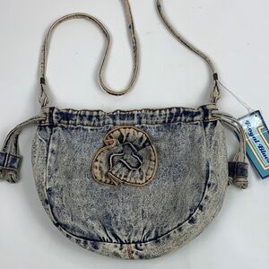 Vintage Dover Handbag Royal Blues Denim Crossbody Bag Acid Wash Rose design NWT